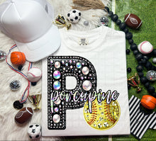Load image into Gallery viewer, Faux Leather Rhinestone Softball Mascots DROPDOWN TRANSFER CAP
