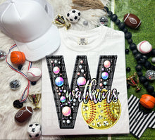 Load image into Gallery viewer, Faux Leather Rhinestone Softball Mascots DROPDOWN TRANSFER CAP
