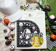 Load image into Gallery viewer, Faux Leather Rhinestone Softball Mascots DROPDOWN TRANSFER CAP
