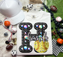 Load image into Gallery viewer, Faux Leather Rhinestone Softball Mascots DROPDOWN TRANSFER CAP

