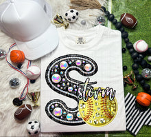 Load image into Gallery viewer, Faux Leather Rhinestone Softball Mascots DROPDOWN TRANSFER CAP
