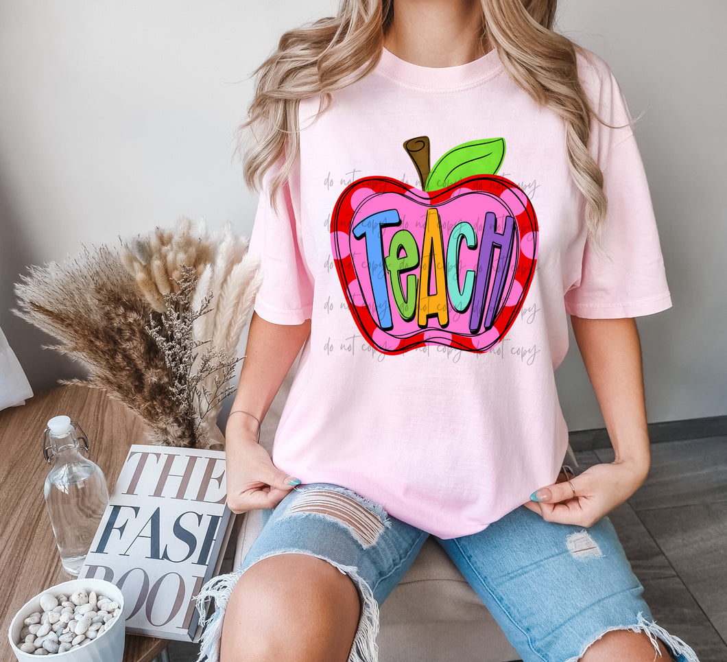 Teach Pink Polka Dot Apple TRANSFER