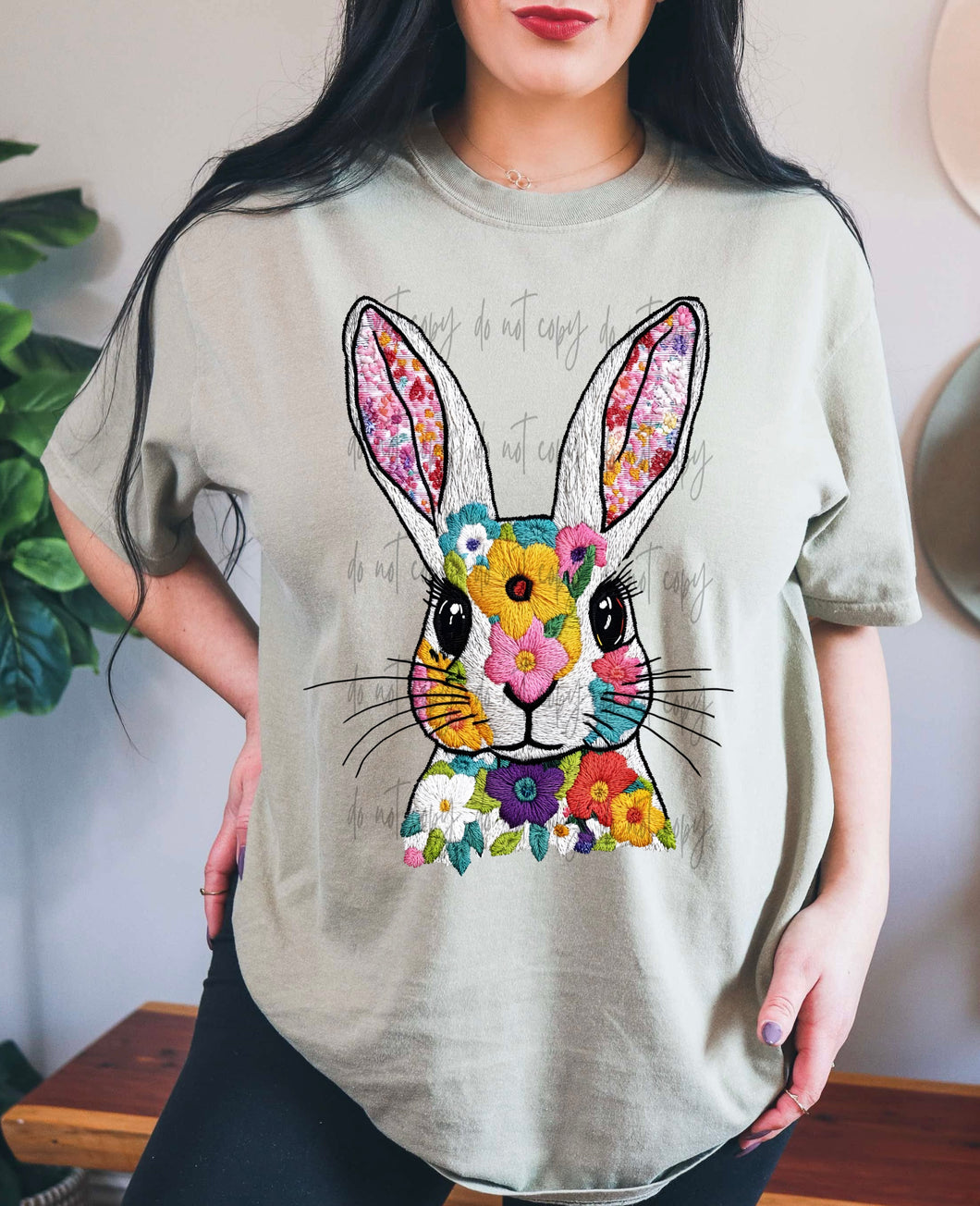 Faux Embroidery Bunny Floral TRANSFER