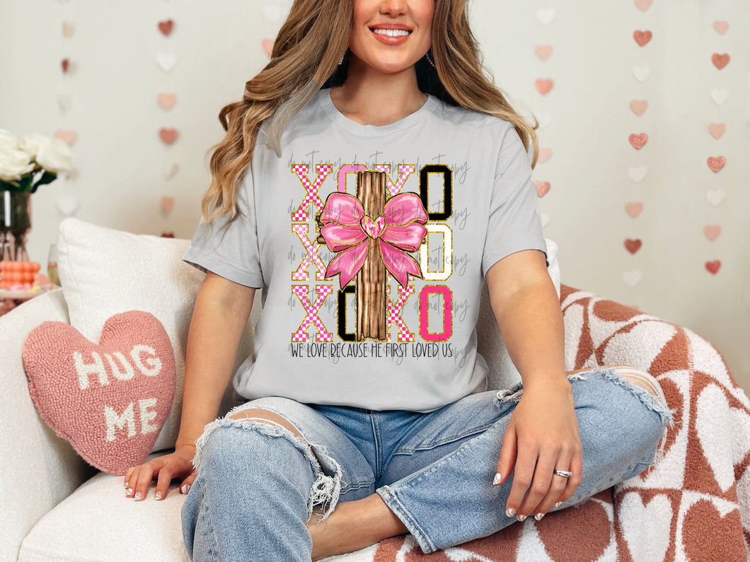 XOXO Checkered Faux Chenille Stacked Cross TRANSFER SSD DEC 24