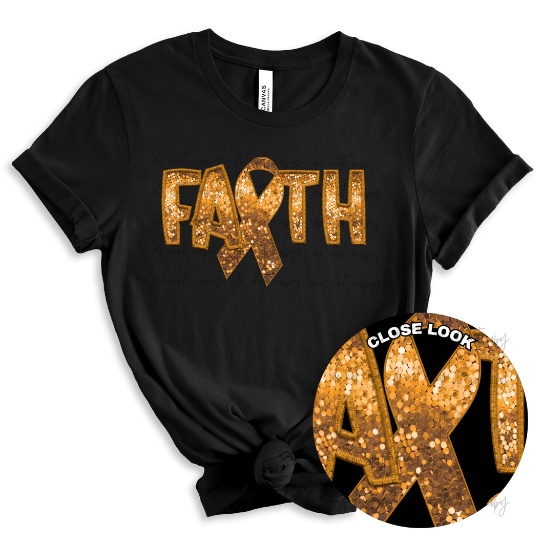 Orange Faith Faux Embroidery Sequin TRANSFER