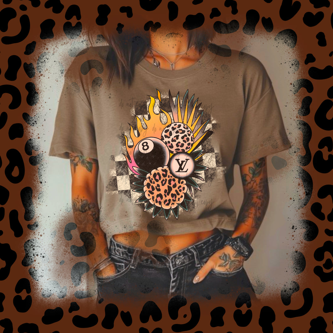 Boujee 8 Ball Leopard Flame Checker TRANSFER BBDC MAR 25