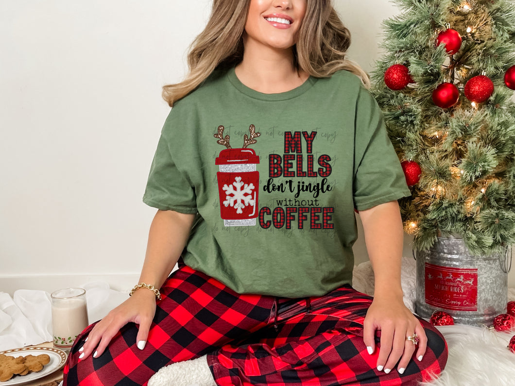 My Bells Don’t Jingle Without Coffee Reindeer Faux Embroidery Sequin TRANSFER