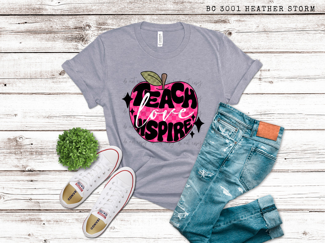 Teach Love Inspire Checkered Apple Pink TRANSFER SCD