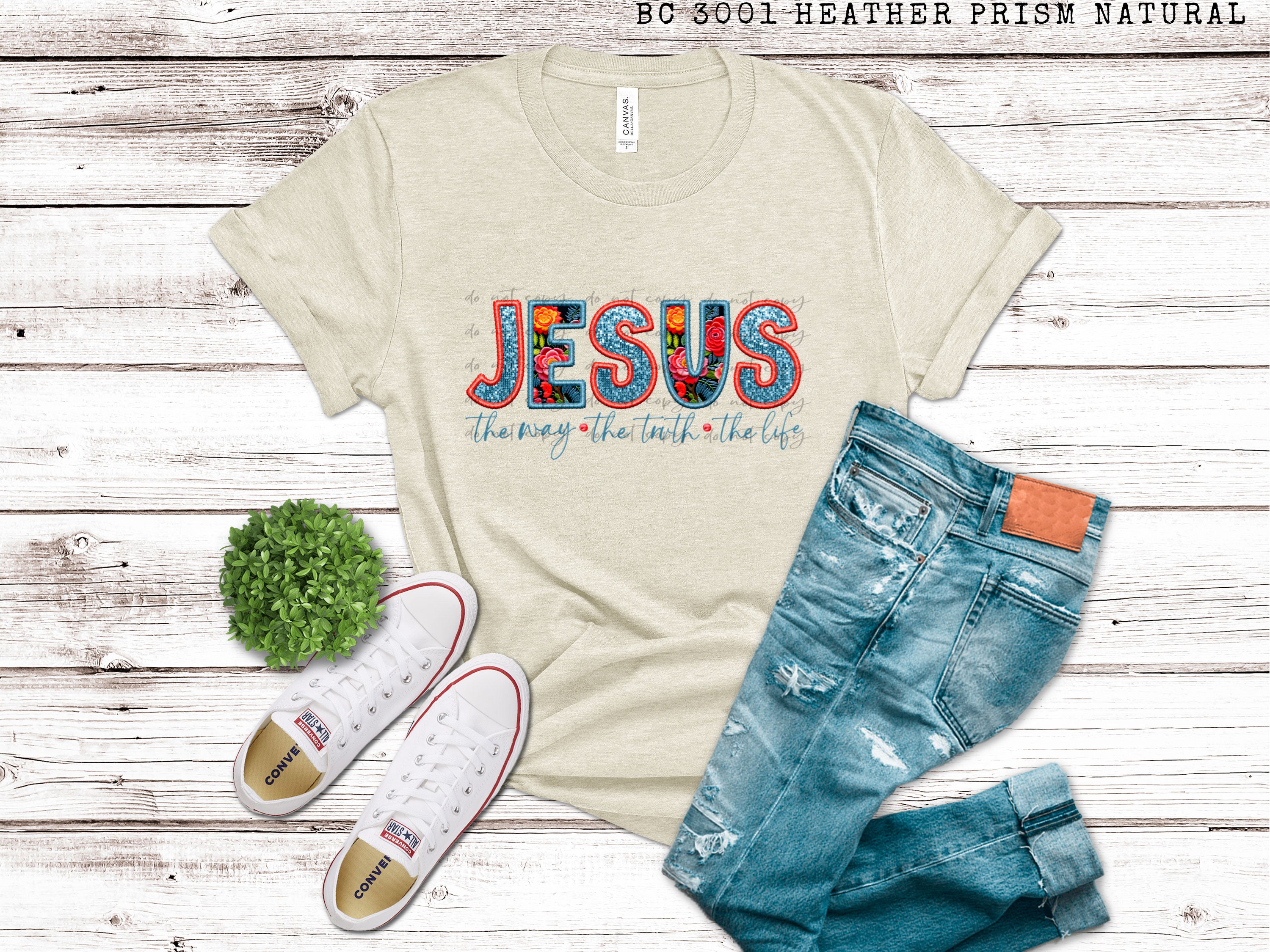 Jesus Floral Faux Embroidery Sequin TRANSFER – Sassy Sublimation ...