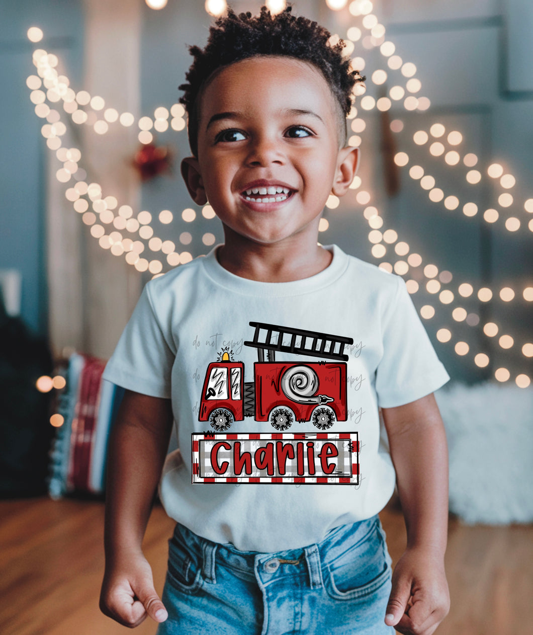 Fire Truck Gingham Customized Name Plate DROPDOWN DTF TRANSFER SPO DEC 25