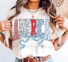Load image into Gallery viewer, America Stripe Cherry Stars Bow TRANSFER
