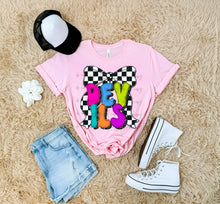 Load image into Gallery viewer, Bright Checker Bow Mascots DROPDOWN TRANSFER ARA JUNE 25
