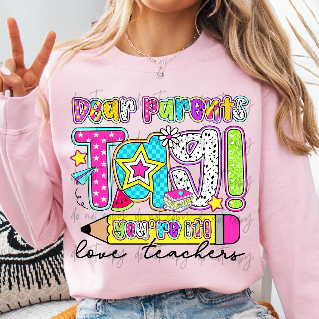 Dear Parents Tag You’re It Bright Star Dotted TRANSFER
