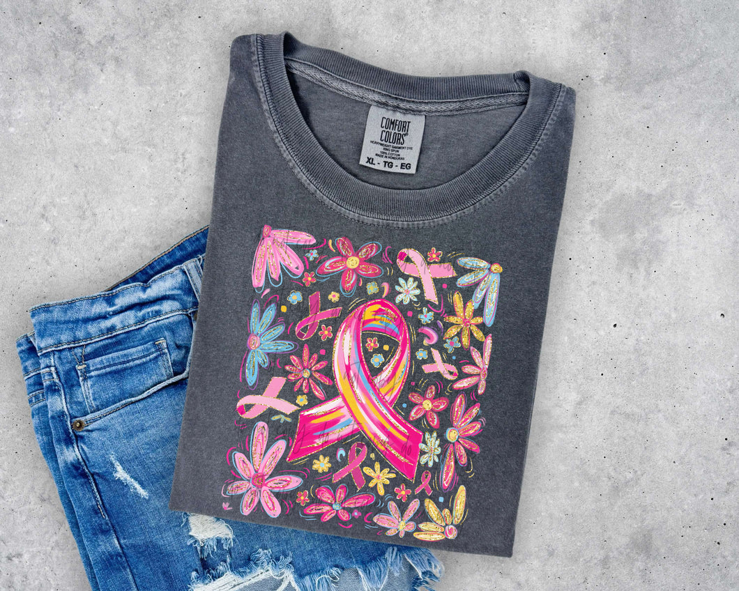 Breast Cancer Floral Watercolor TRANSFER