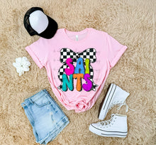 Load image into Gallery viewer, Bright Checker Bow Mascots DROPDOWN TRANSFER ARA JUNE 25
