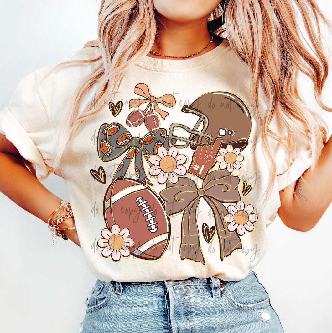 Football Bow Floral Collage TRANSFER