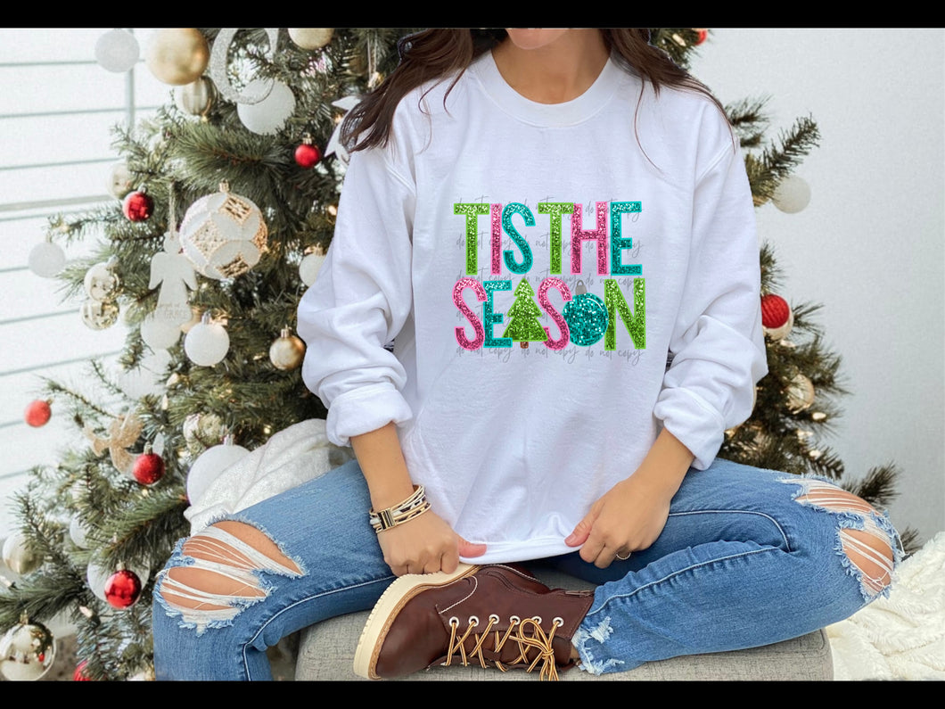 Tis The Season Faux Sequin Christmas Tree And Ornament TRANSFER