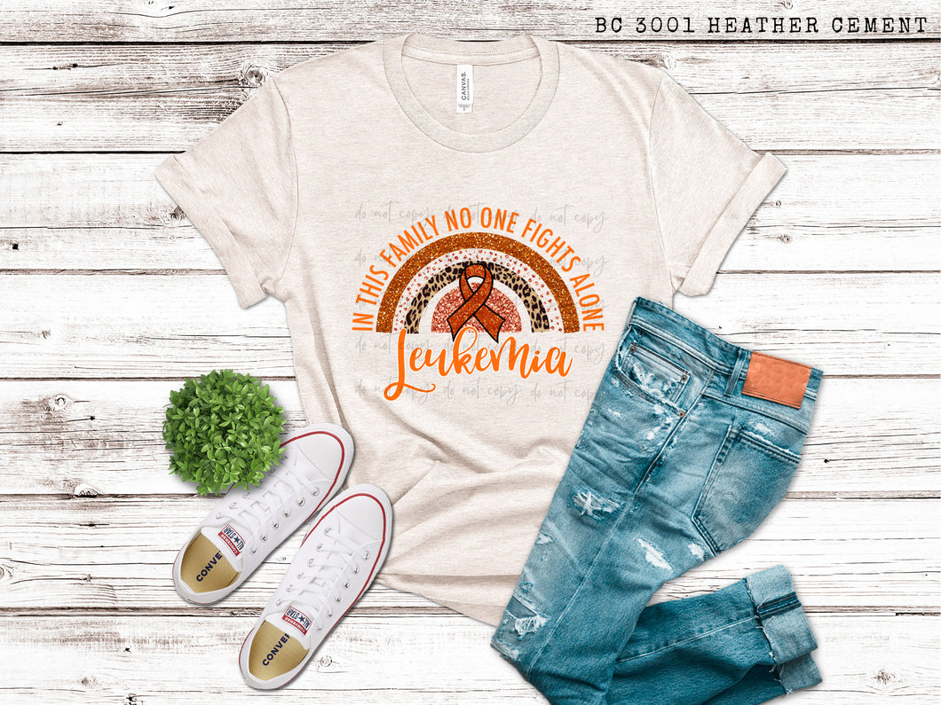 In This Family No One Fights Alone Leukemia Faux Glitter TRANSFER