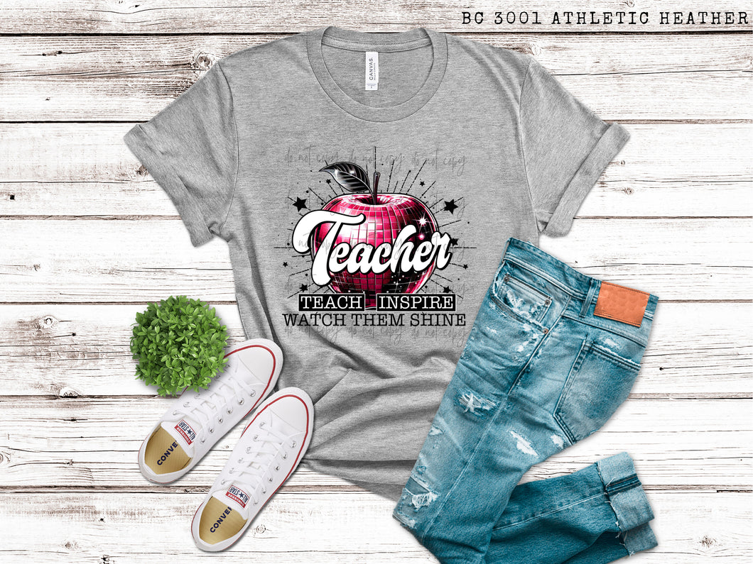 Teacher Watch Them Shine Sequin Apple TRANSFER SCD