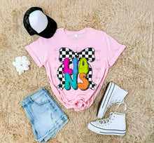 Load image into Gallery viewer, Bright Checker Bow Mascots DROPDOWN TRANSFER ARA JUNE 25
