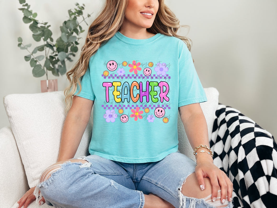 Teacher Flower Retro Happy TRANSFER