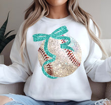 Load image into Gallery viewer, Glitter Baseball Bow Dropdown TRANSFER PARJO FEB 25

