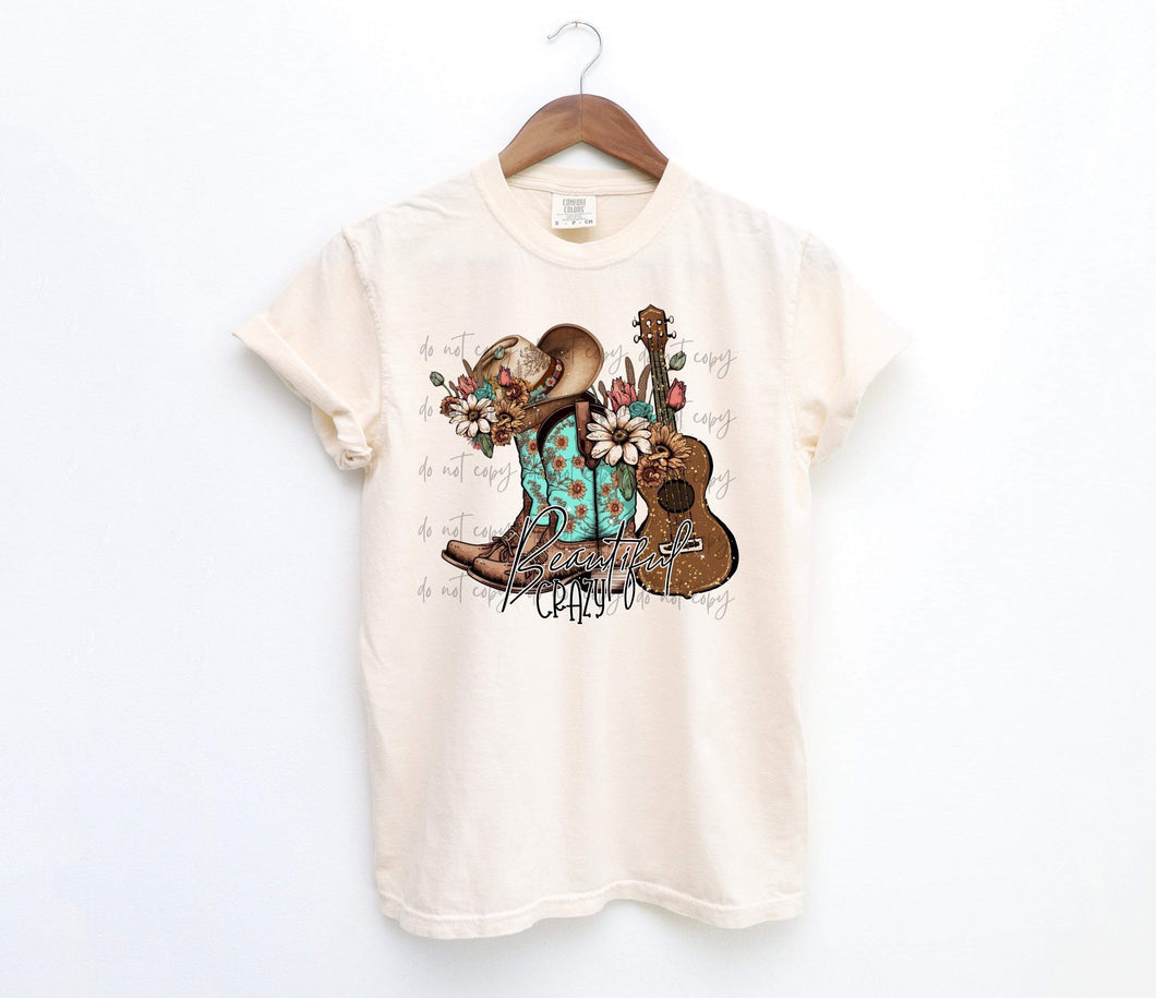 Beautiful Crazy Teal And Sunflower Boots TRANSFER