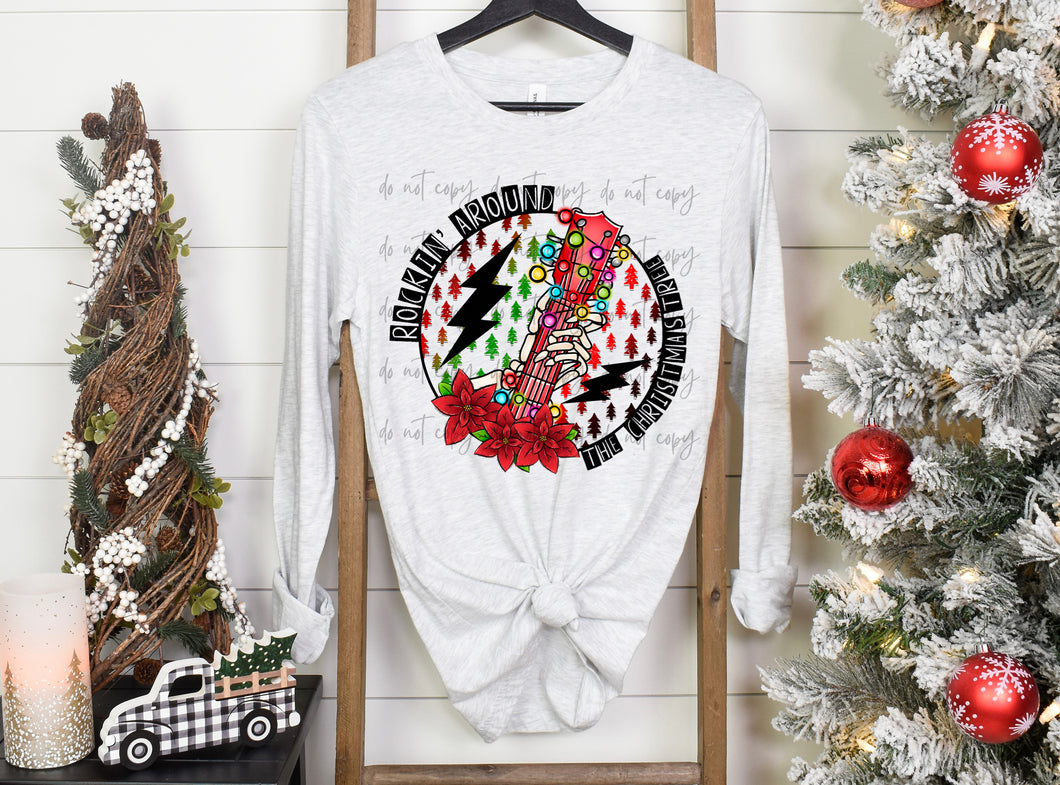Rockin Around The Christmas Tree Skeleton Hand Playing Guitar TRANSFER