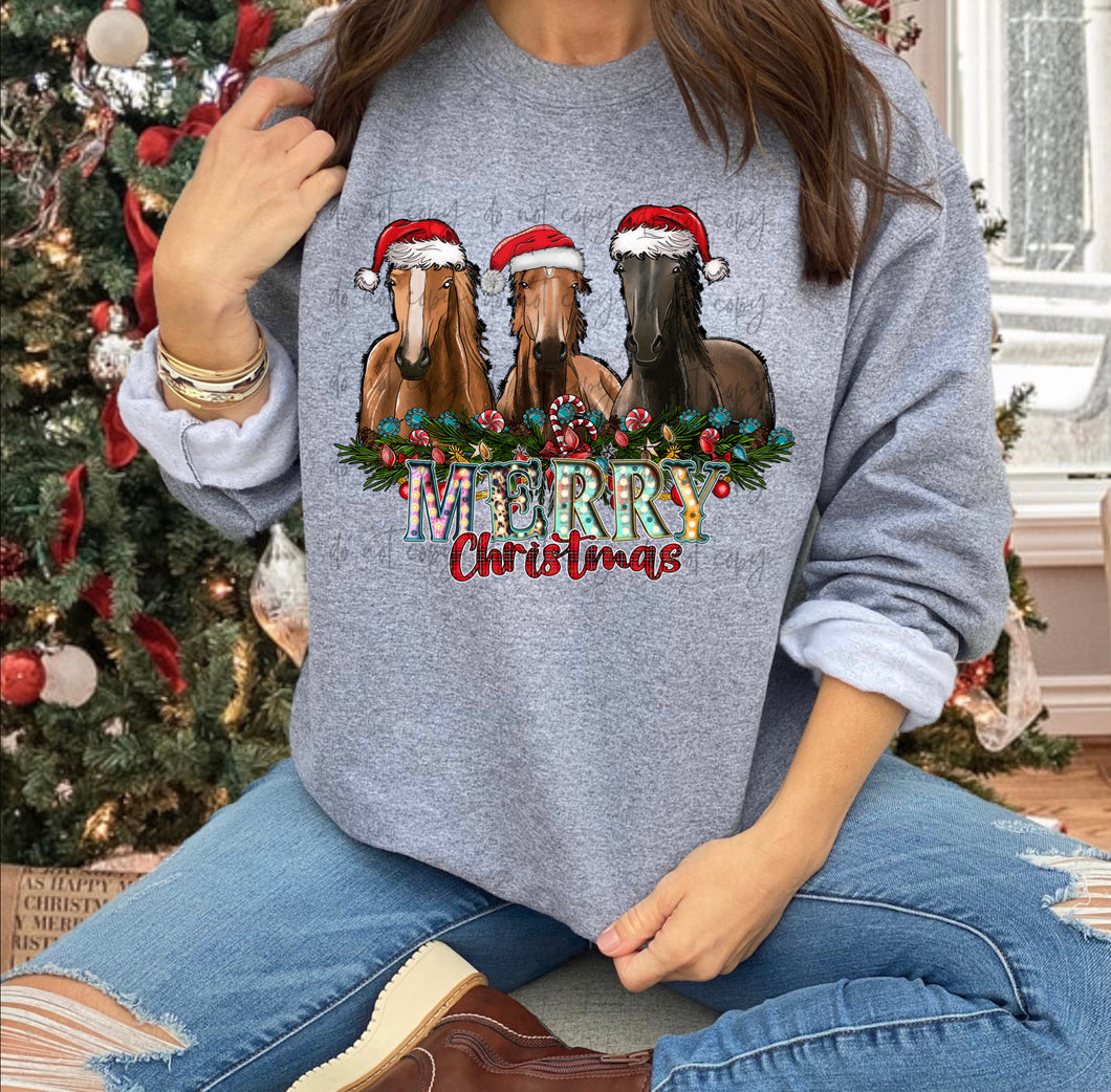 Merry Christmas Three Horses TRANSFER