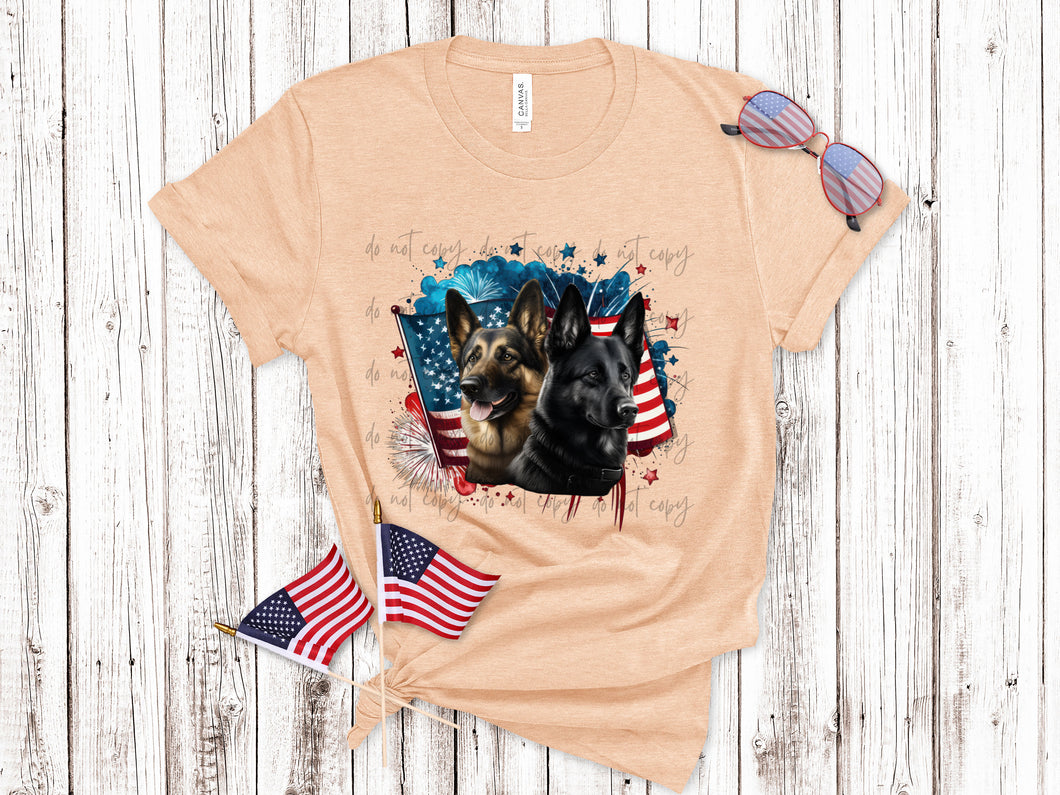 4th Of July German Sheppards 2 Colors TRANSFER