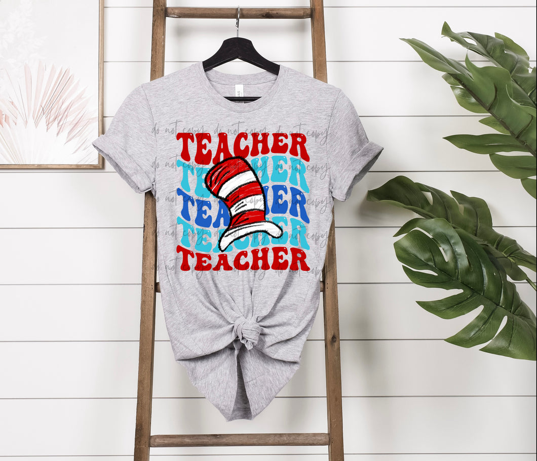 Crazy Cat Hat Teacher Stacked TRANSFER