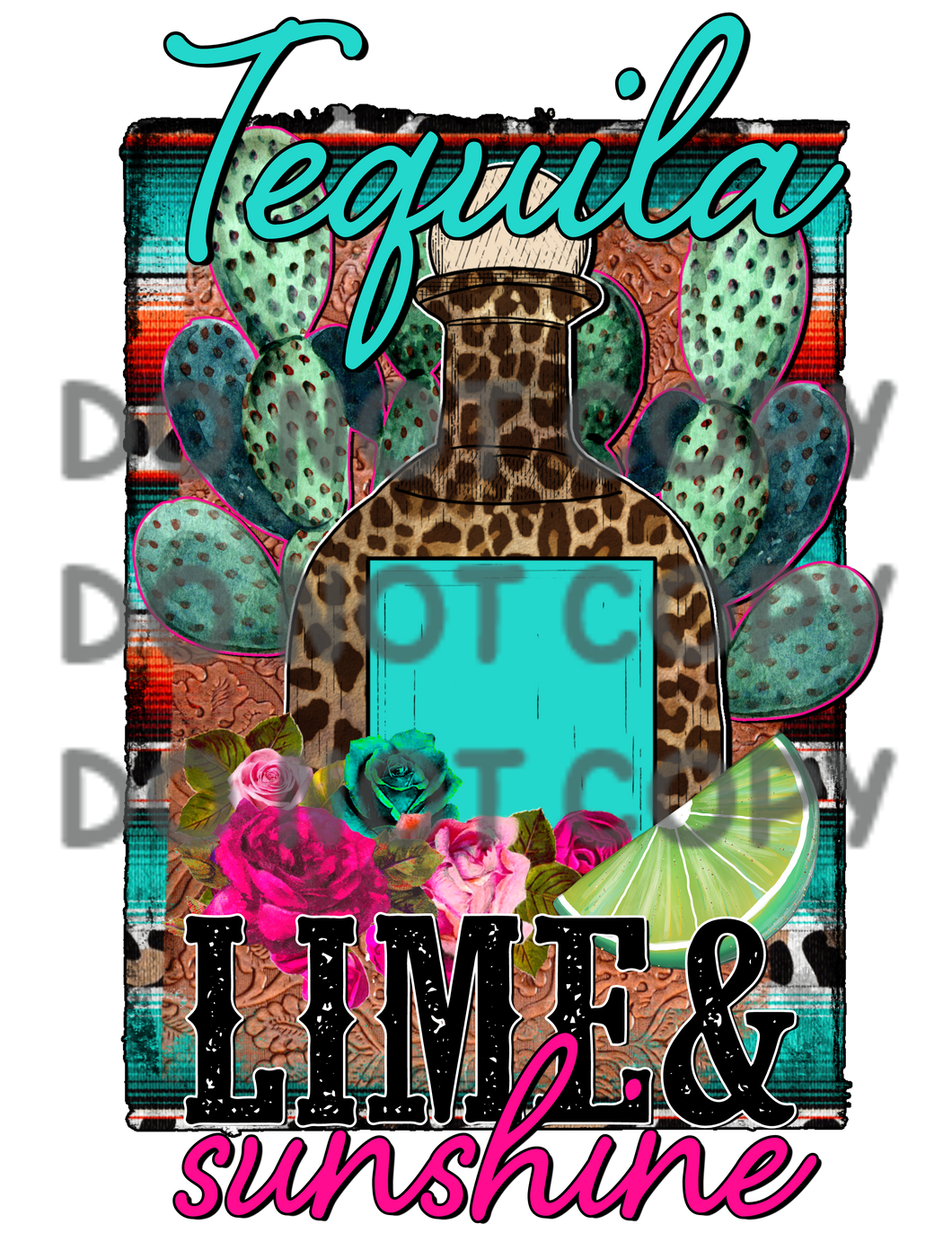 Tequila Lime And Sunshine Cactus Leopard Lime Teal Sublimation Transfer