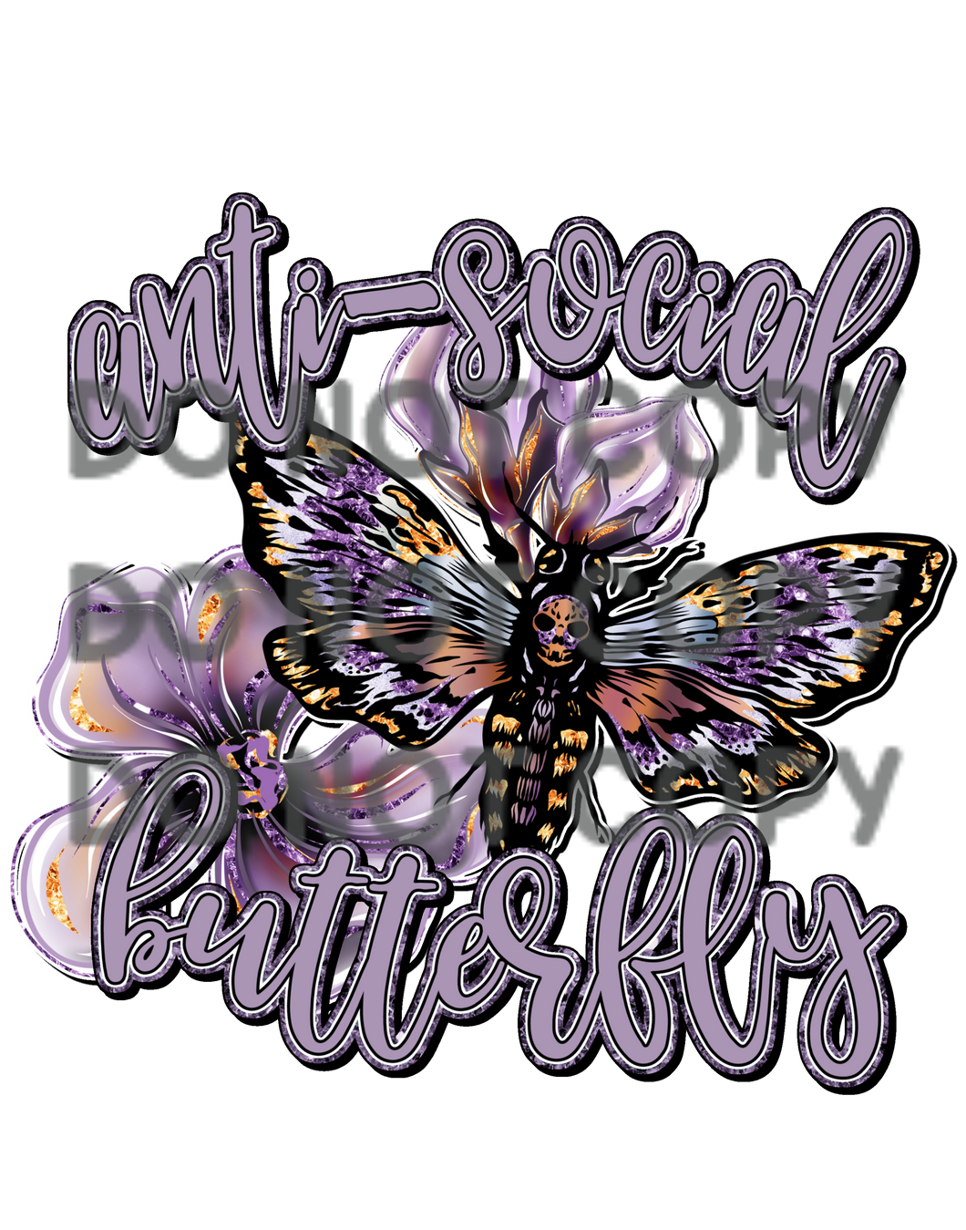Anti-Social Butterfly Purple Skull Sublimation Transfer
