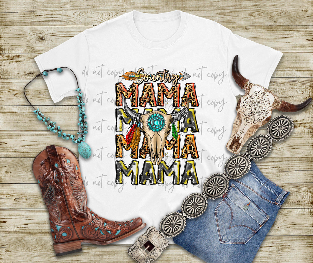 Country Mama Stacked Bull Skull TRANSFER