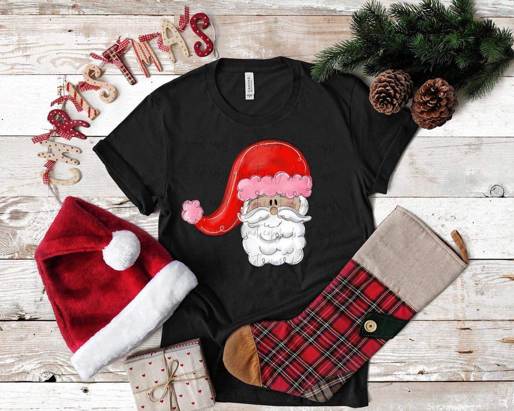 Watercolor Santa Wht Pink TRANSFER
