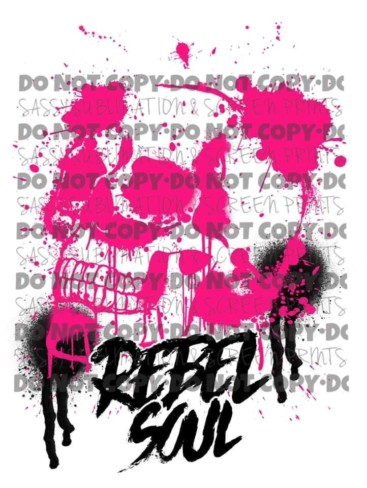 Pink Black Rebel Soul Skull Splat Sublimation Transfer