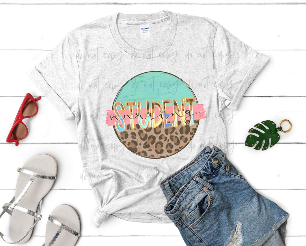 Nursing Student Leopard Color Circle TRANSFER