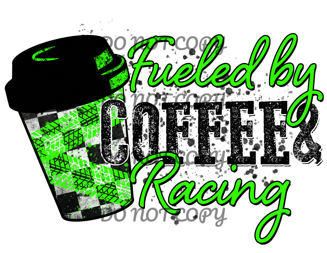 Fueled By Coffee Racing Lime Green Sublimation Transfer