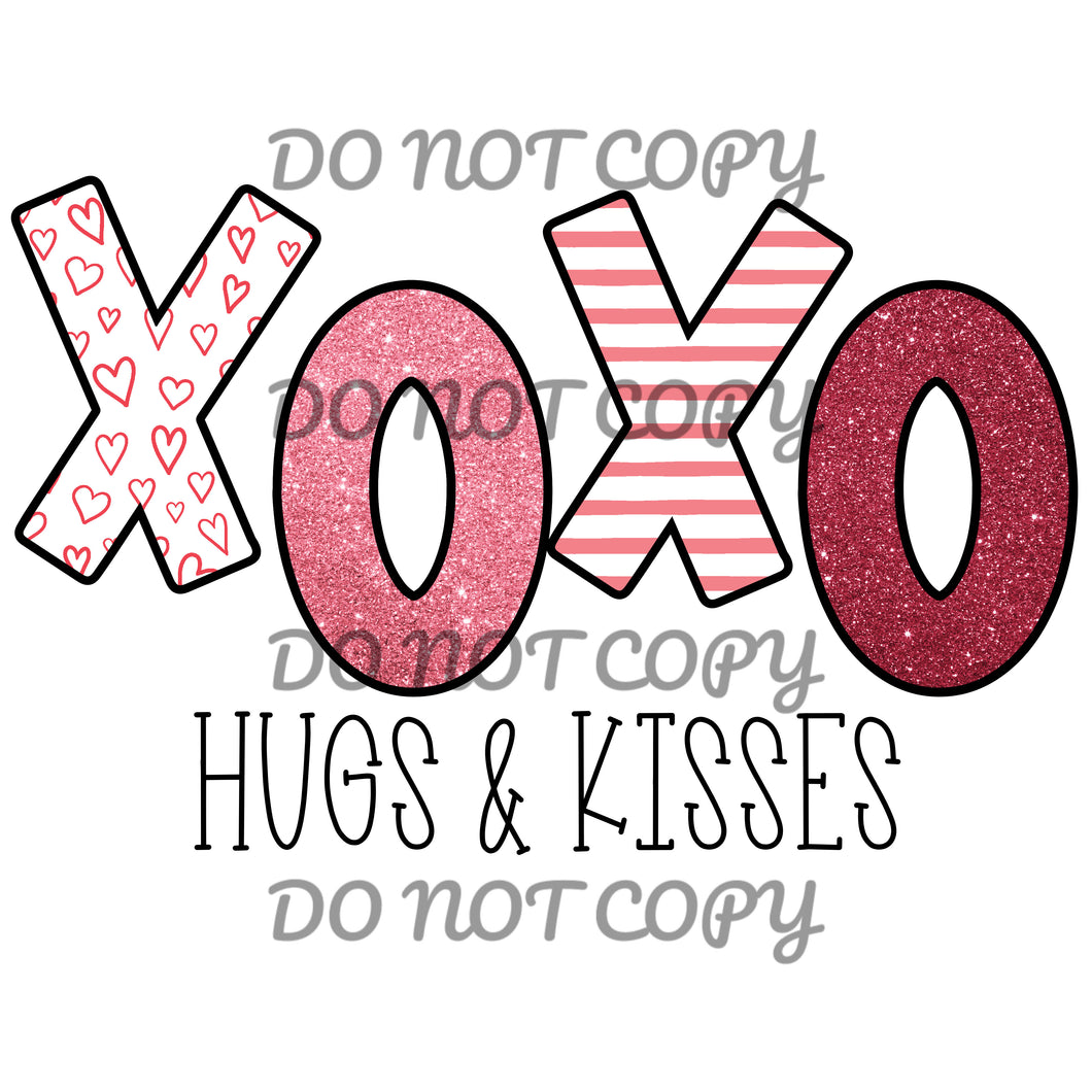 Valentines Pink Blk Xoxo Hugs & Kisses Sublimation Transfer