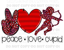 Load image into Gallery viewer, Peace Love Cupid Red TRANSFER
