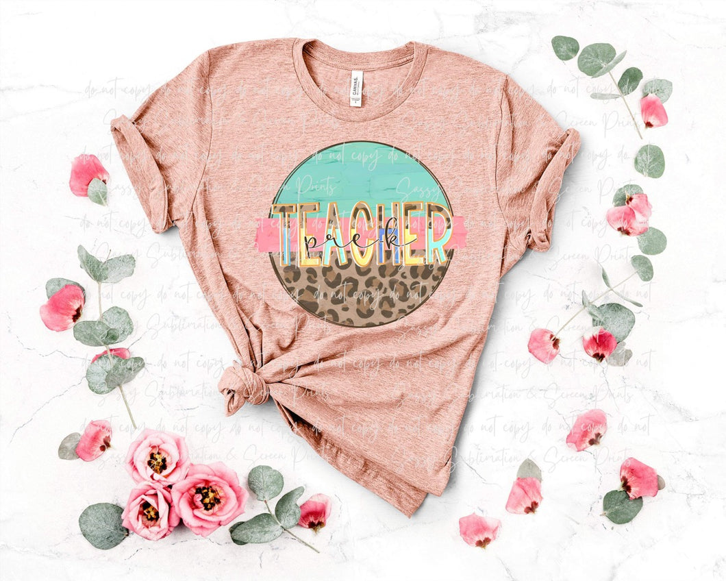 Pre K Teacher Leopard Color Circle TRANSFER