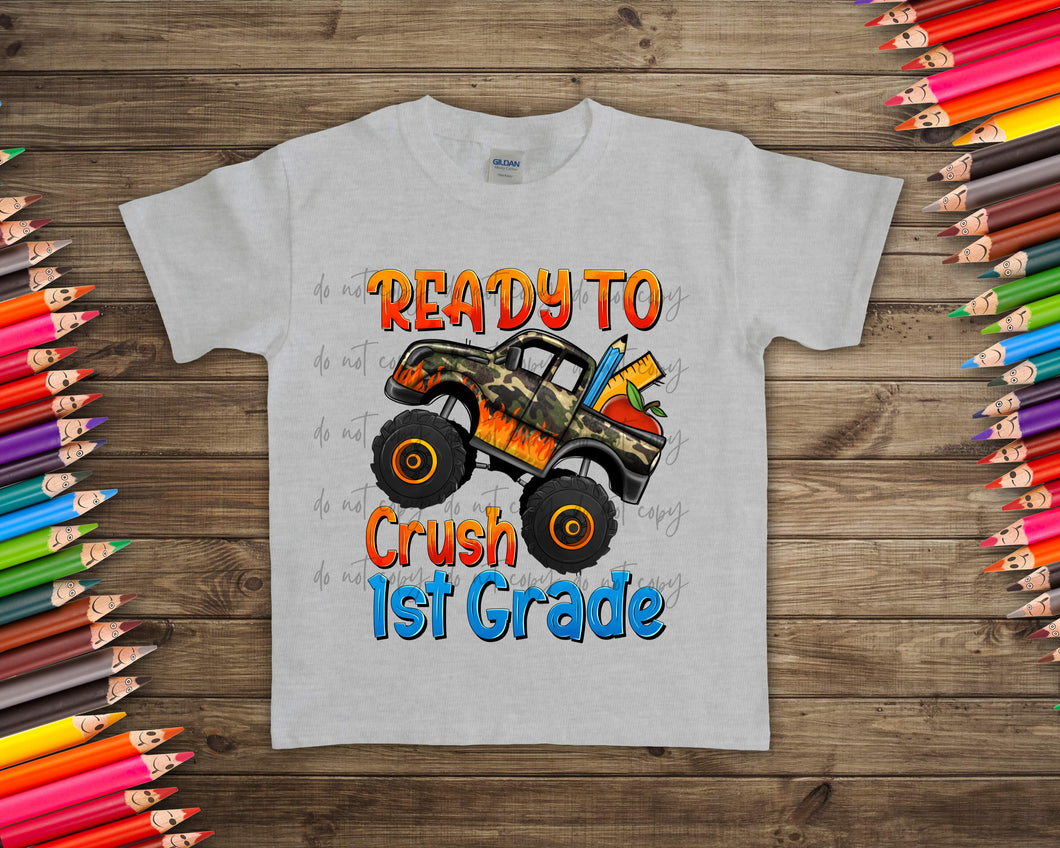 Ready To Crush 1st Grade Camo Orange Truck TRANSFER