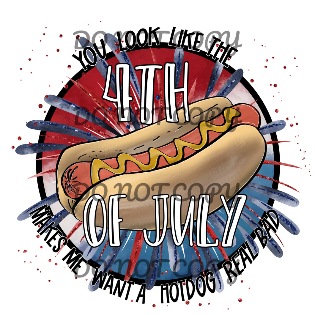 You Look Like The 4Th of July Hot Dog Sublimation Transfer