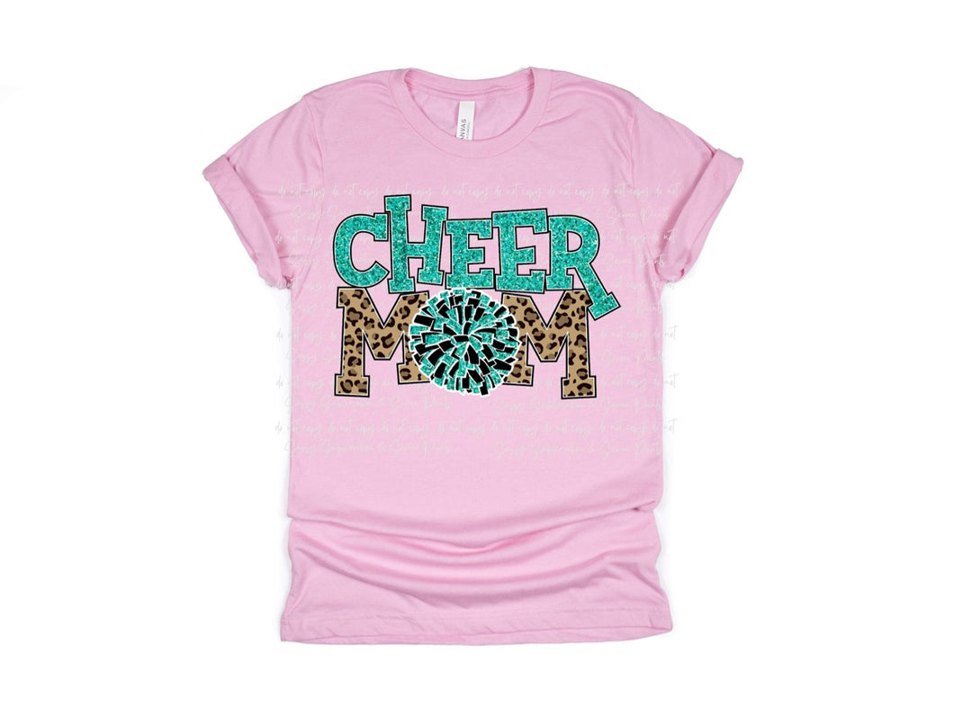 Cheer Mom Teal Leopard TRANSFER