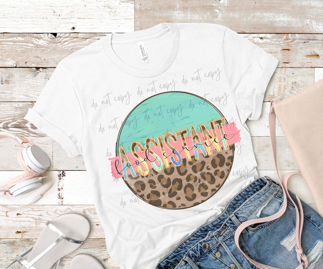 Food Service Assistant Leopard Color Circle TRANSFER