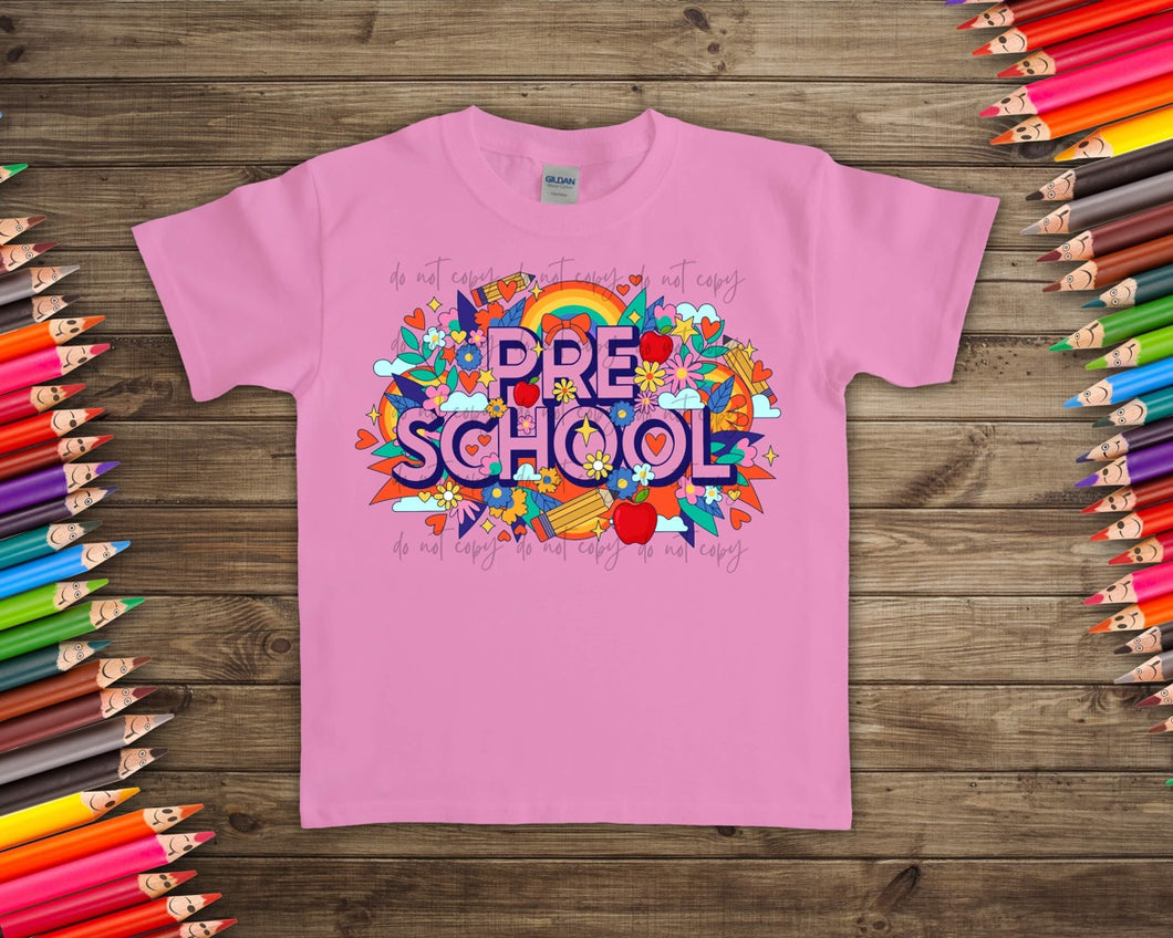 Pre School Retro Floral Rainbow TRANSFER