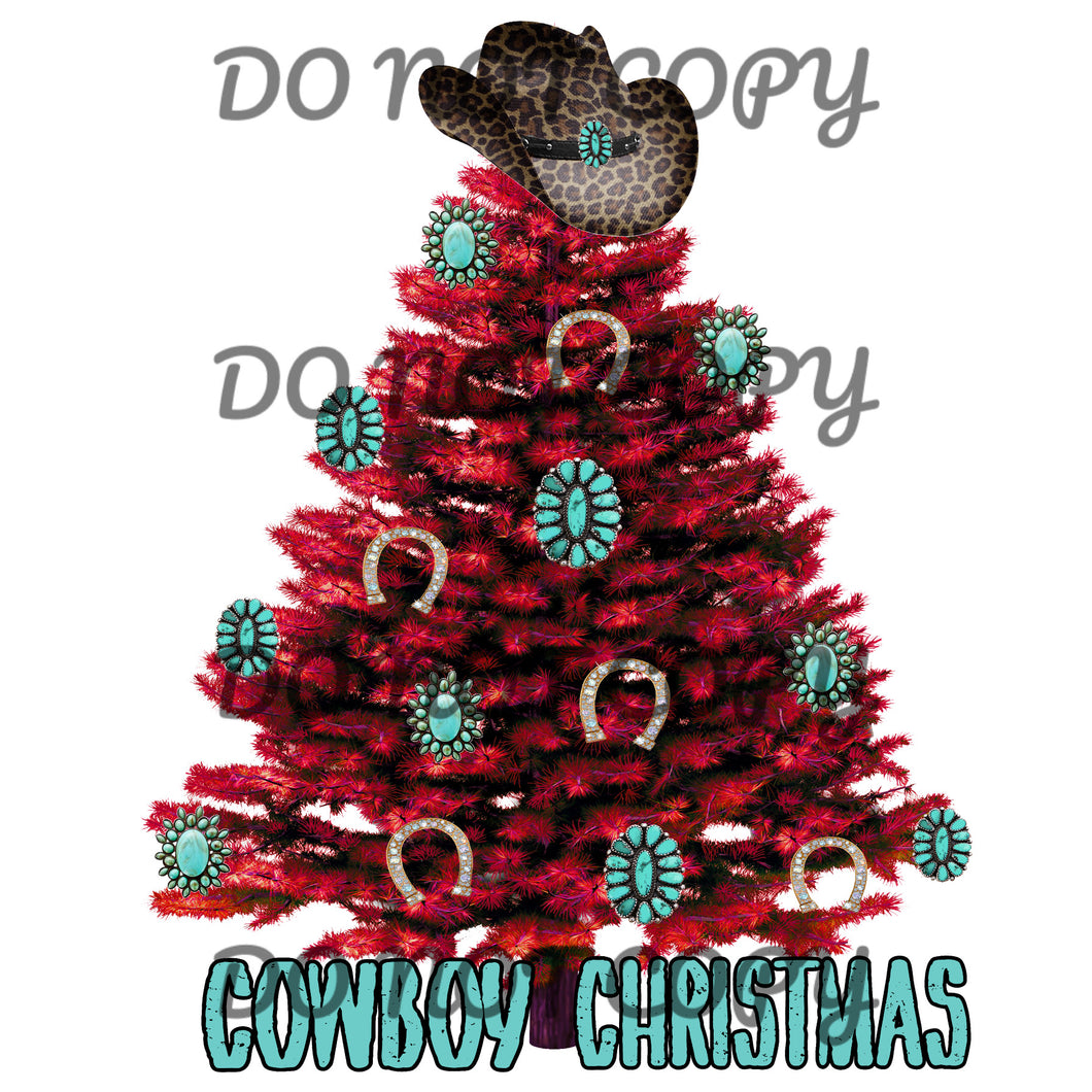 Red Cowboy Christmas Tree Sublimation Transfer