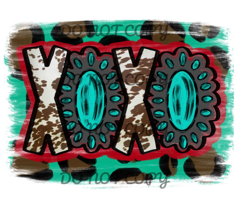 XOXO Teal Cowhide Sublimation Transfer