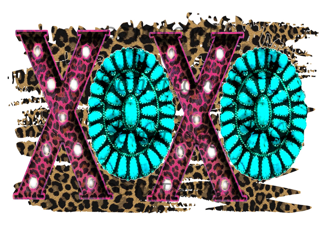 Pink Leopard XOXO Turq Concho Sublimation Transfer