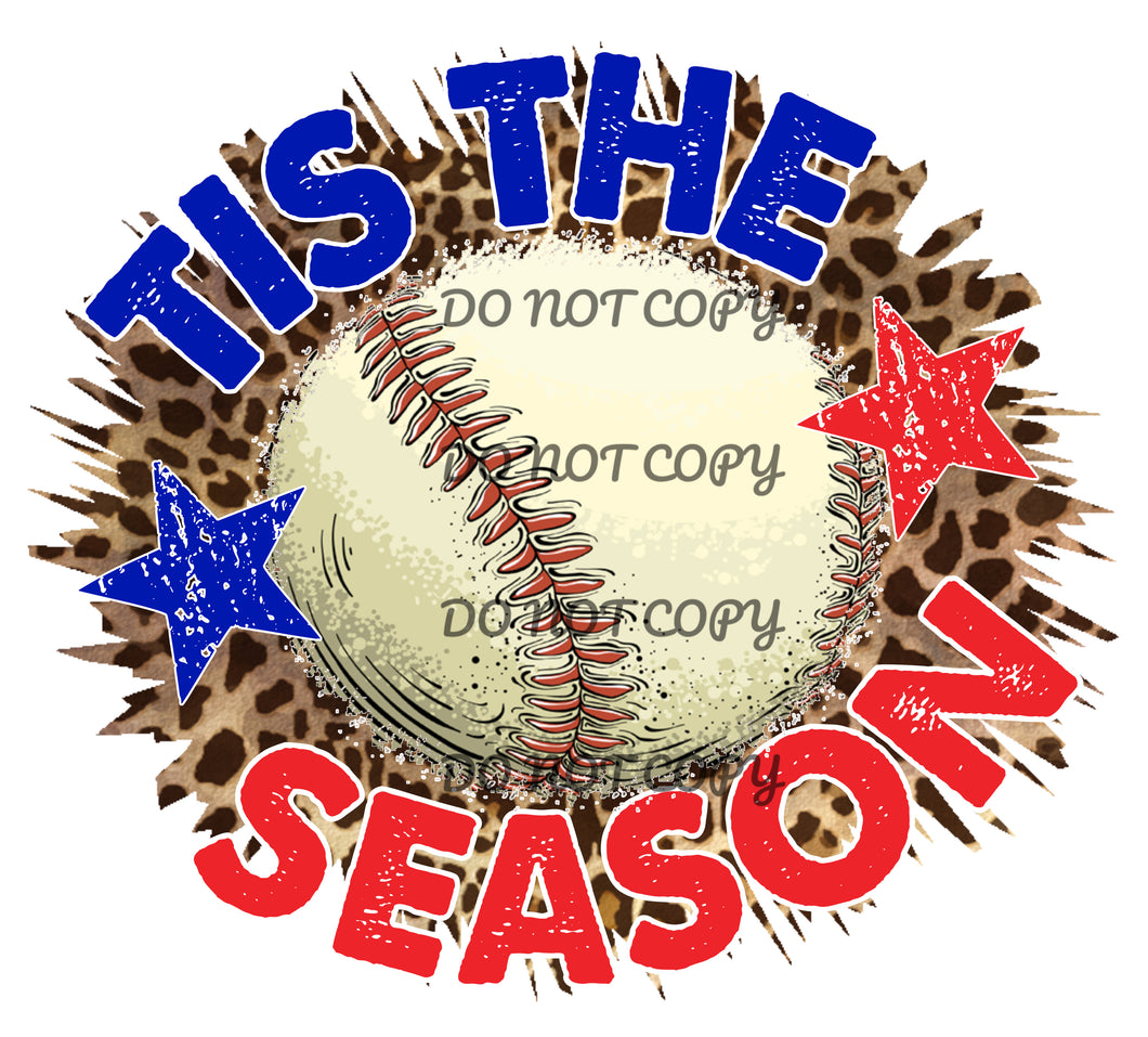 Tis The Season Baseball Red Blue Leopard Sublimation Transfer